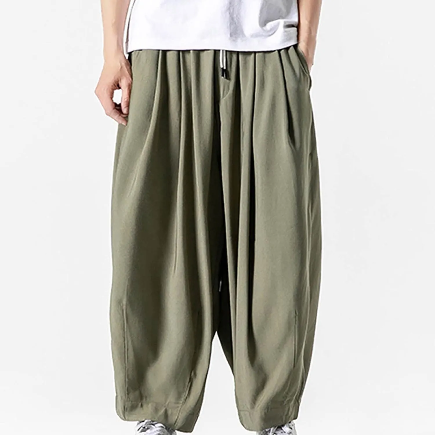 Big and Tall Casual Harem Pants for Men Wide Leg Loose Fit Drop Crotch Hippie Trousers Drawstrings Elastic Waist Sweatpants