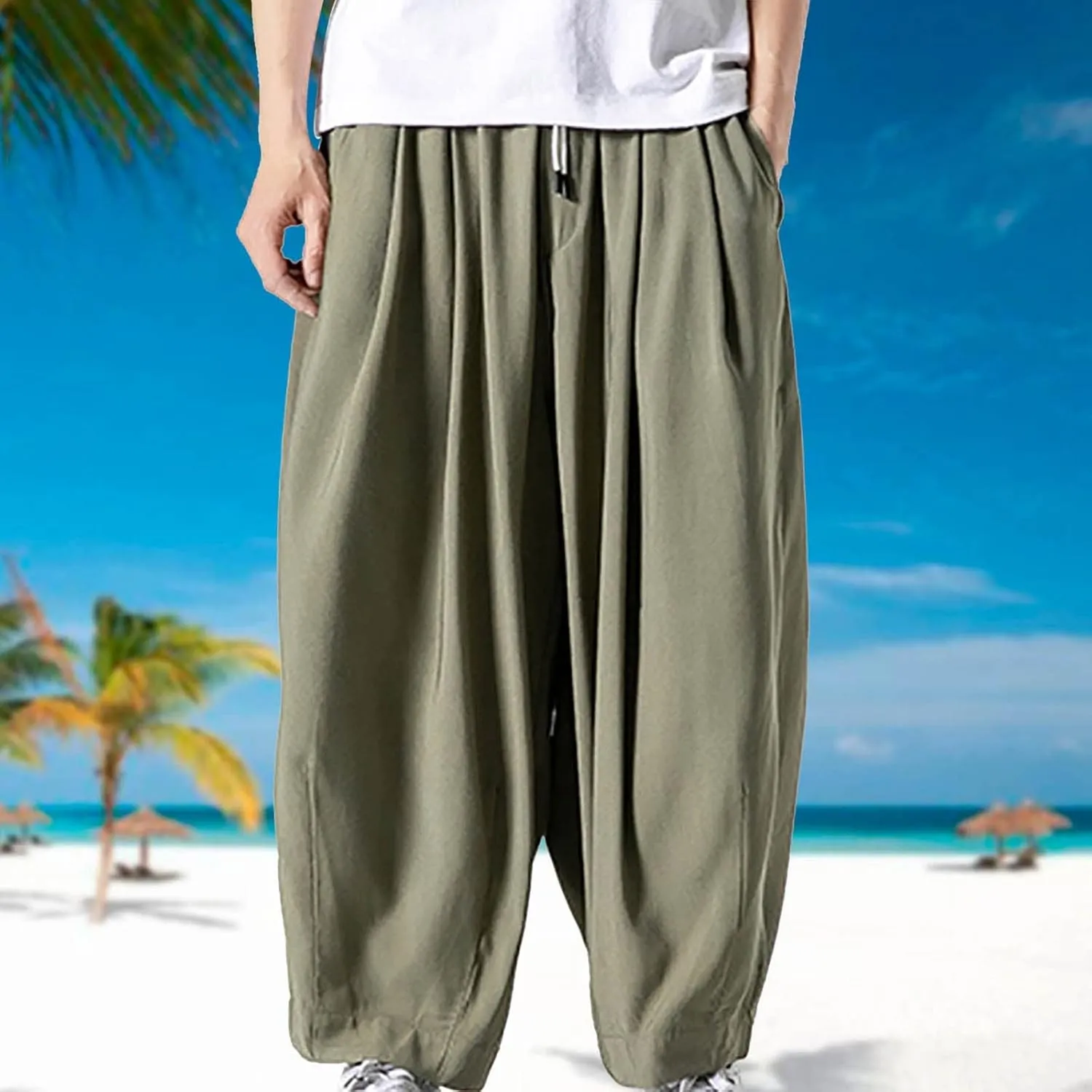 Big and Tall Casual Harem Pants for Men Wide Leg Loose Fit Drop Crotch Hippie Trousers Drawstrings Elastic Waist Sweatpants