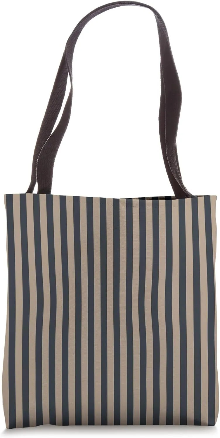 Black Tan Striped Girly vertical Lines Preppy Stripes Cute Tote Bag