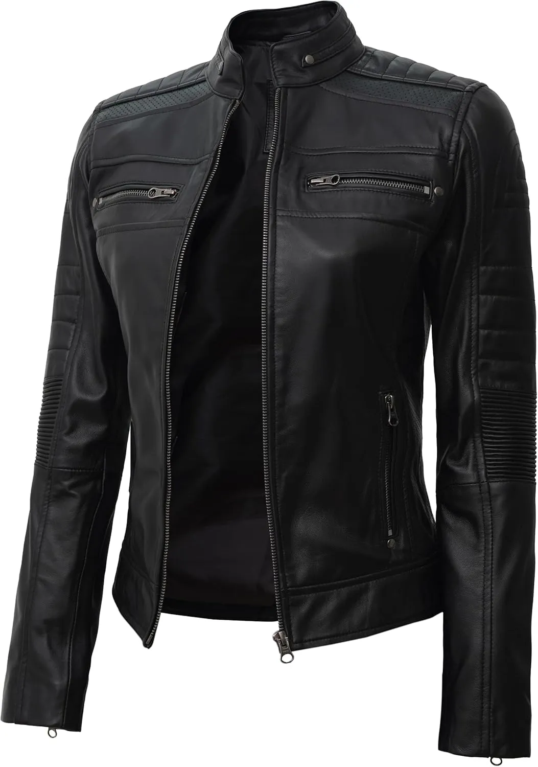Blingsoul Cafe Racer Leather Jacket Womens - Real Lambskin Leather Jackets for Women