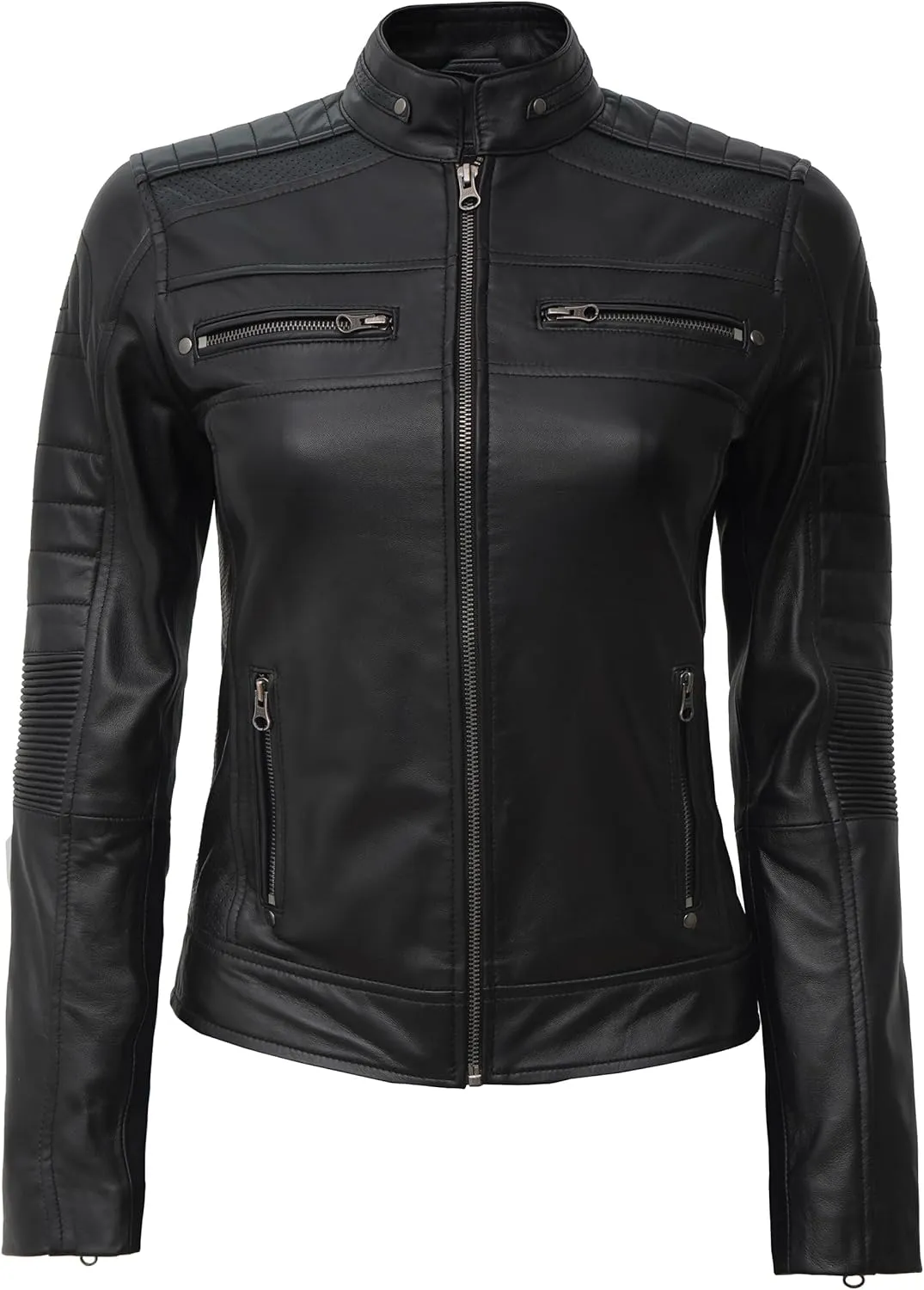 Blingsoul Cafe Racer Leather Jacket Womens - Real Lambskin Leather Jackets for Women
