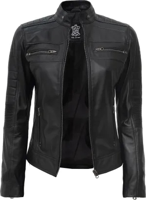 Blingsoul Cafe Racer Leather Jacket Womens - Real Lambskin Leather Jackets for Women