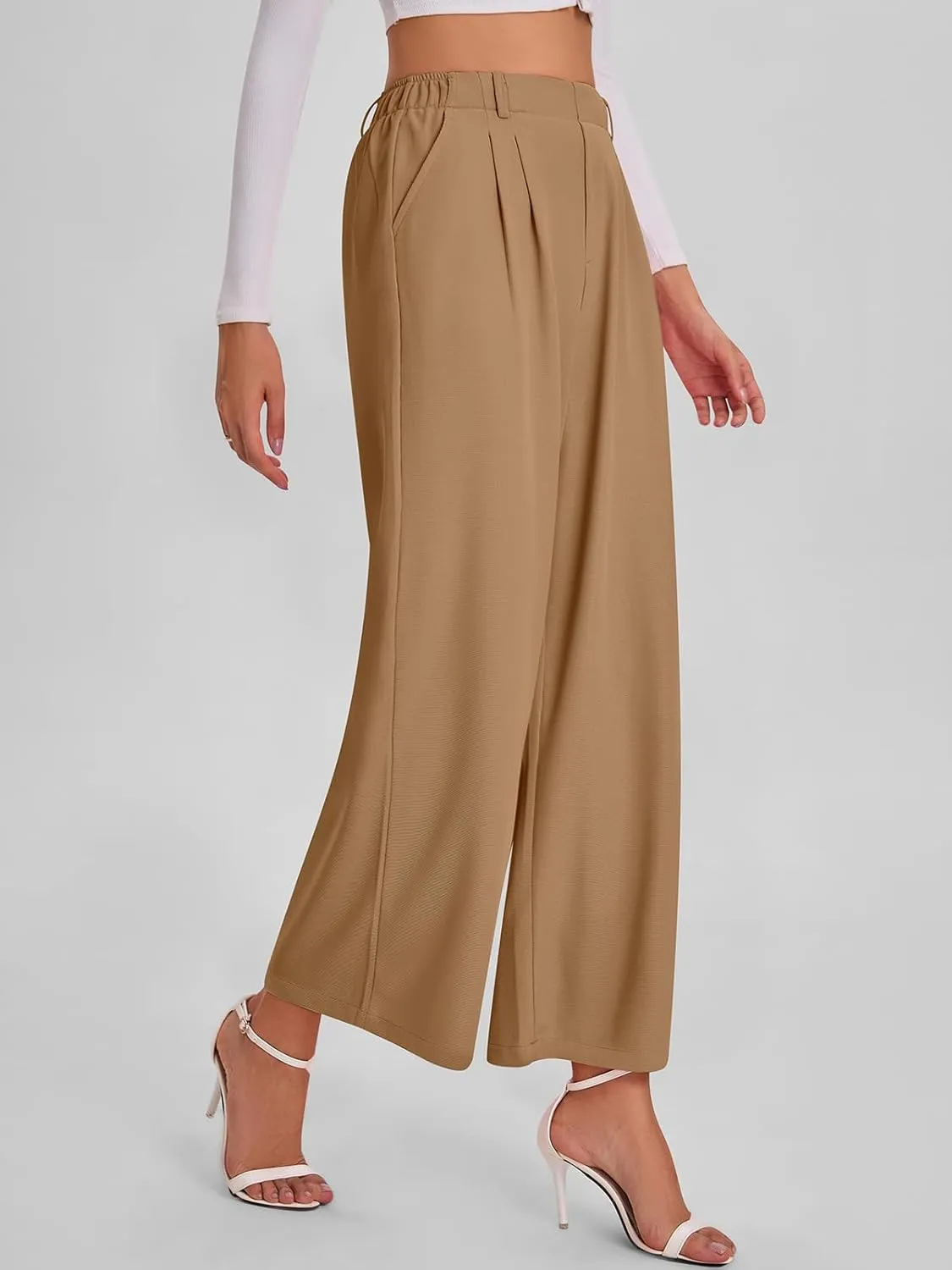 Bloggerlove Womens Casual Business Work Pants Fall Waffle High Waist Dress Pant Wide Leg Straight Trousers with Pockets 2024