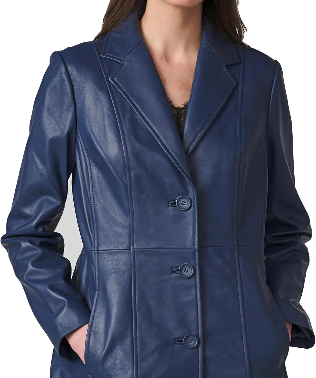 Blue Trench Real Leather Coat for Women, Genuine Leather | Blue Real Long Leather Trench Coat for Women