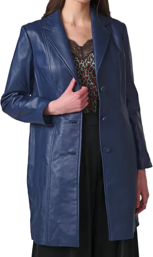 Blue Trench Real Leather Coat for Women, Genuine Leather | Blue Real Long Leather Trench Coat for Women