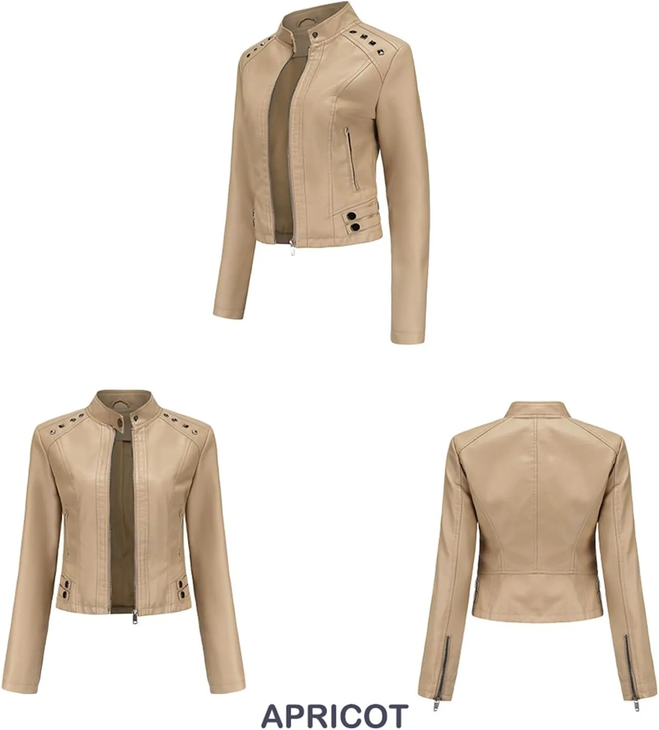 BOFETA Womens Faux Leather Long Sleeve Jackets Quilted Moto Outwear Slim Lapel Coats