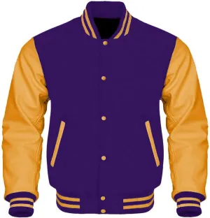 Bomber Jacket Baseball Letterman Varsity Jackets Genuine Leather Sleeves and Wool Color Options