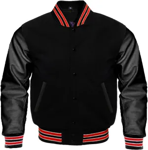 Bomber Jacket Baseball Letterman Varsity Jackets Genuine Leather Sleeves and Wool Color Options