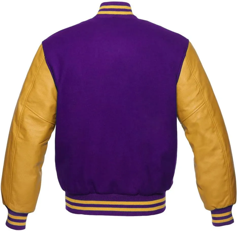 Bomber Jacket Baseball Letterman Varsity Jackets Genuine Leather Sleeves and Wool Color Options
