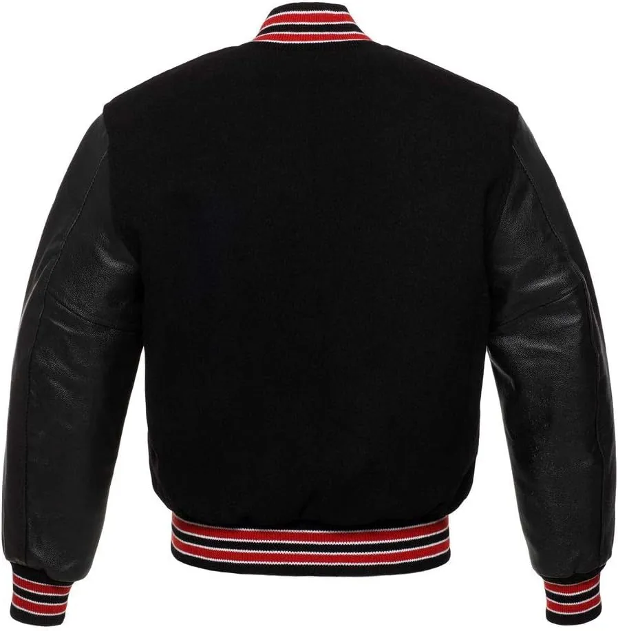 Bomber Jacket Baseball Letterman Varsity Jackets Genuine Leather Sleeves and Wool Color Options