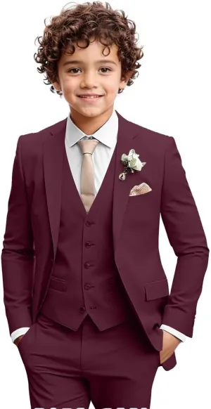 Boy's 3 Piece Slim Fit Suit Set Kid Blazer Jacket Vest Pants Tuxedo Set for Party, Wedding and Business