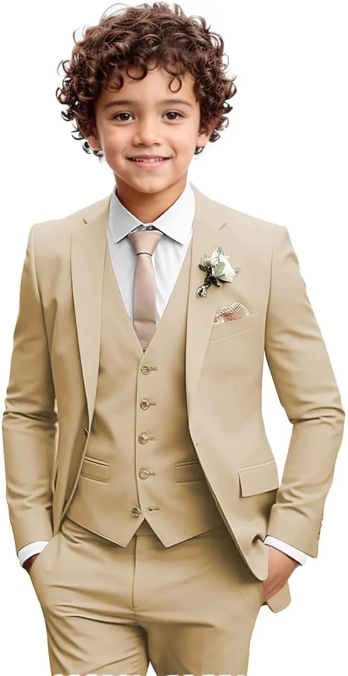 Boy's 3 Piece Slim Fit Suit Set Kid Blazer Jacket Vest Pants Tuxedo Set for Party, Wedding and Business