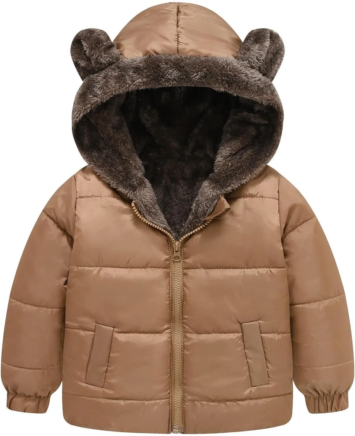 Boys Girls Solid Color Ears Cute Puffer Pocket Children Short Cotton Padded Childrens Coat Snow Coat Girls Jacket Outfit
