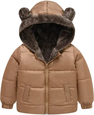 Boys Girls Solid Color Ears Cute Puffer Pocket Children Short Cotton Padded Childrens Coat Snow Coat Girls Jacket Outfit