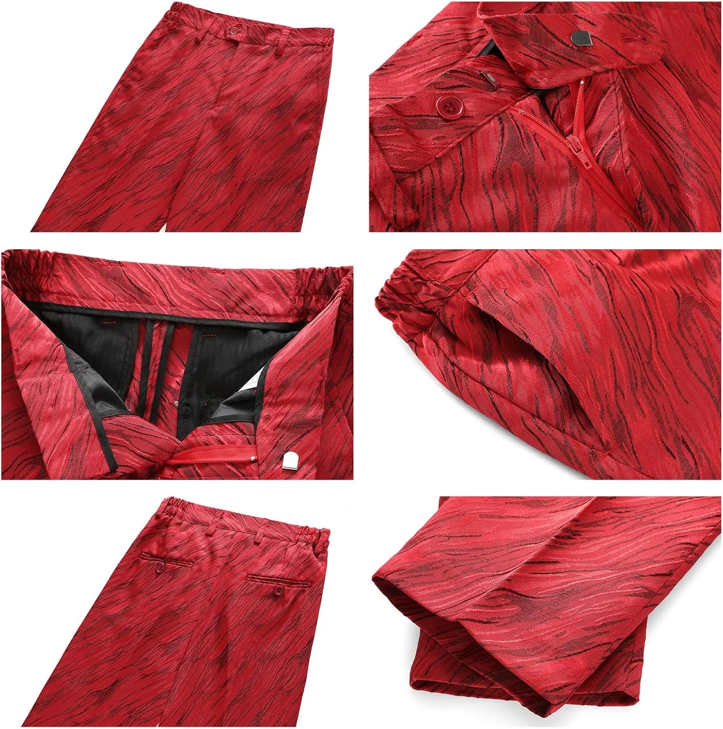 Boys Suit Slim Fit 3 Piece Tuxedo Formal Ripple Pattern Suit Set One Button Blazer Jacket Vest Pants