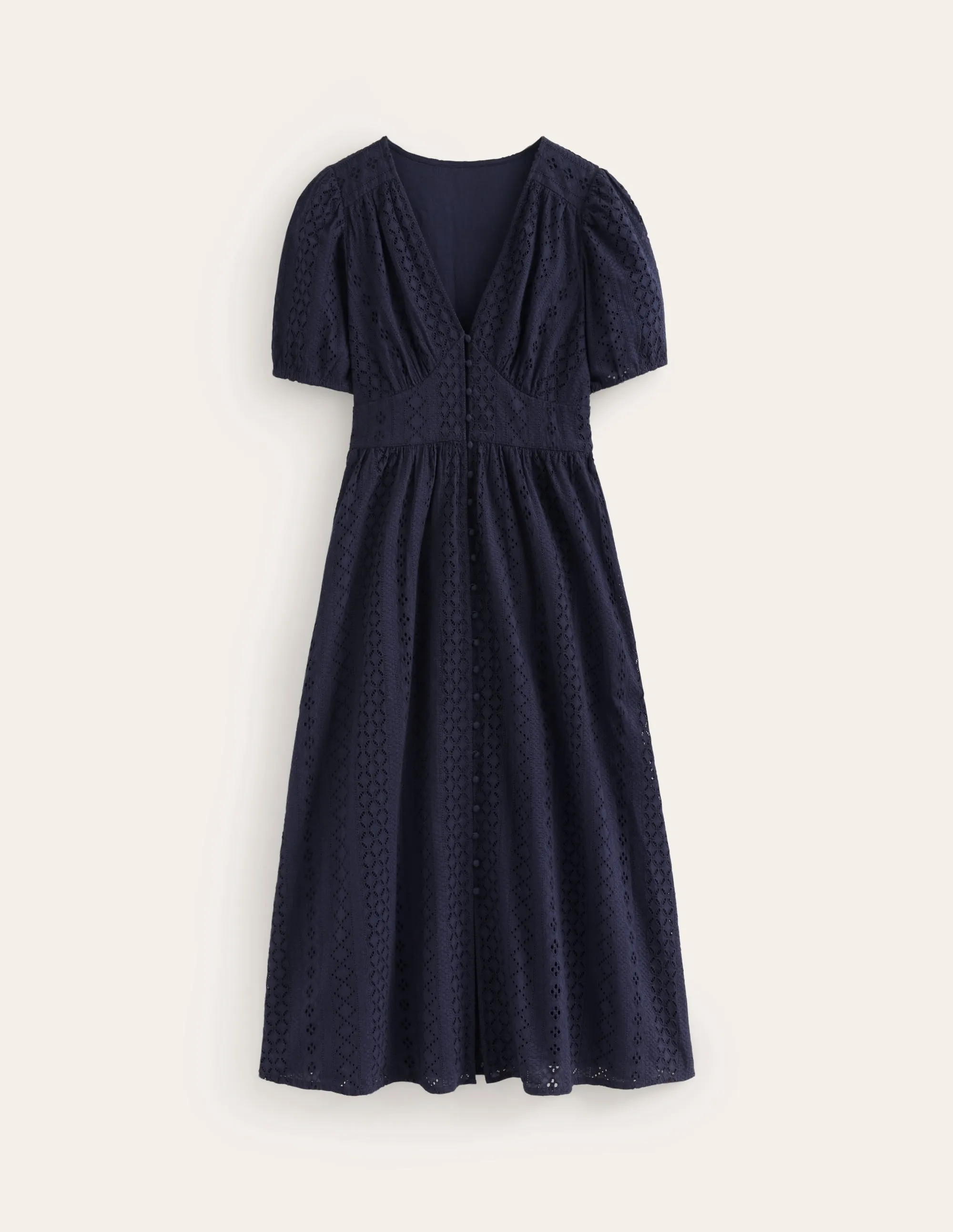 Broderie Midi Tea Dress-Navy