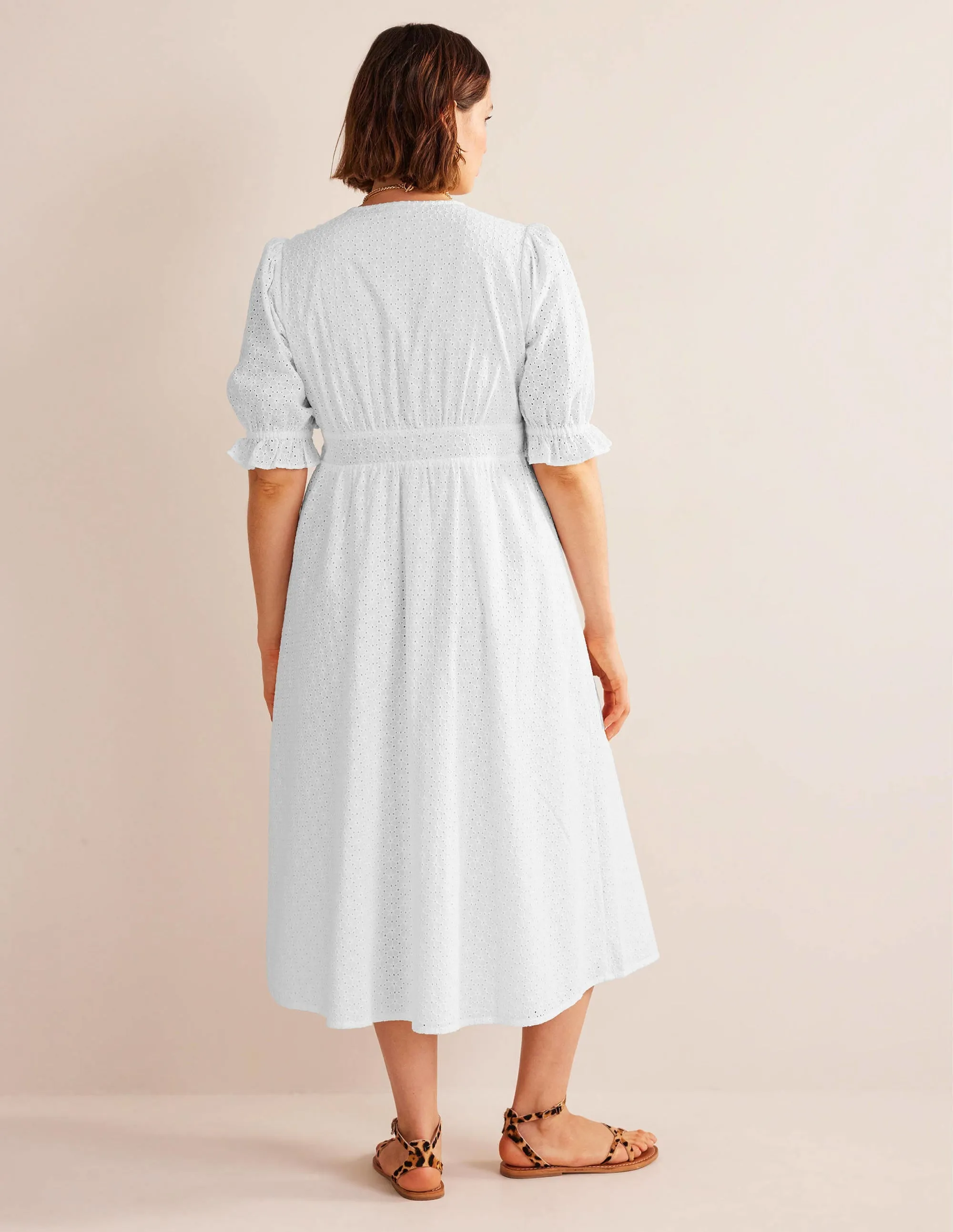 Broderie Midi Tea Dress-White
