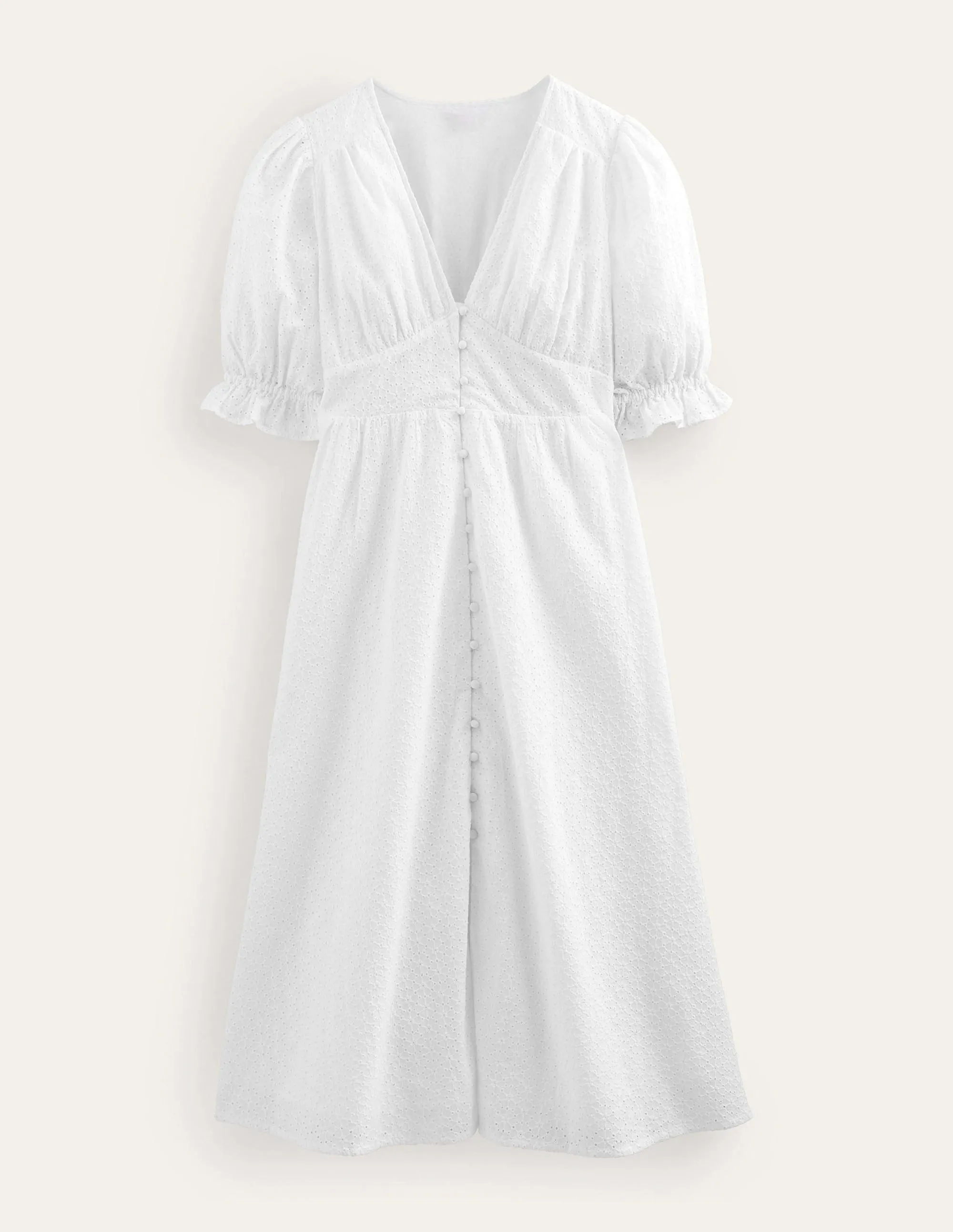Broderie Midi Tea Dress-White