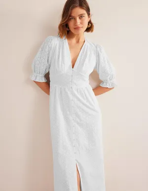 Broderie Midi Tea Dress-White