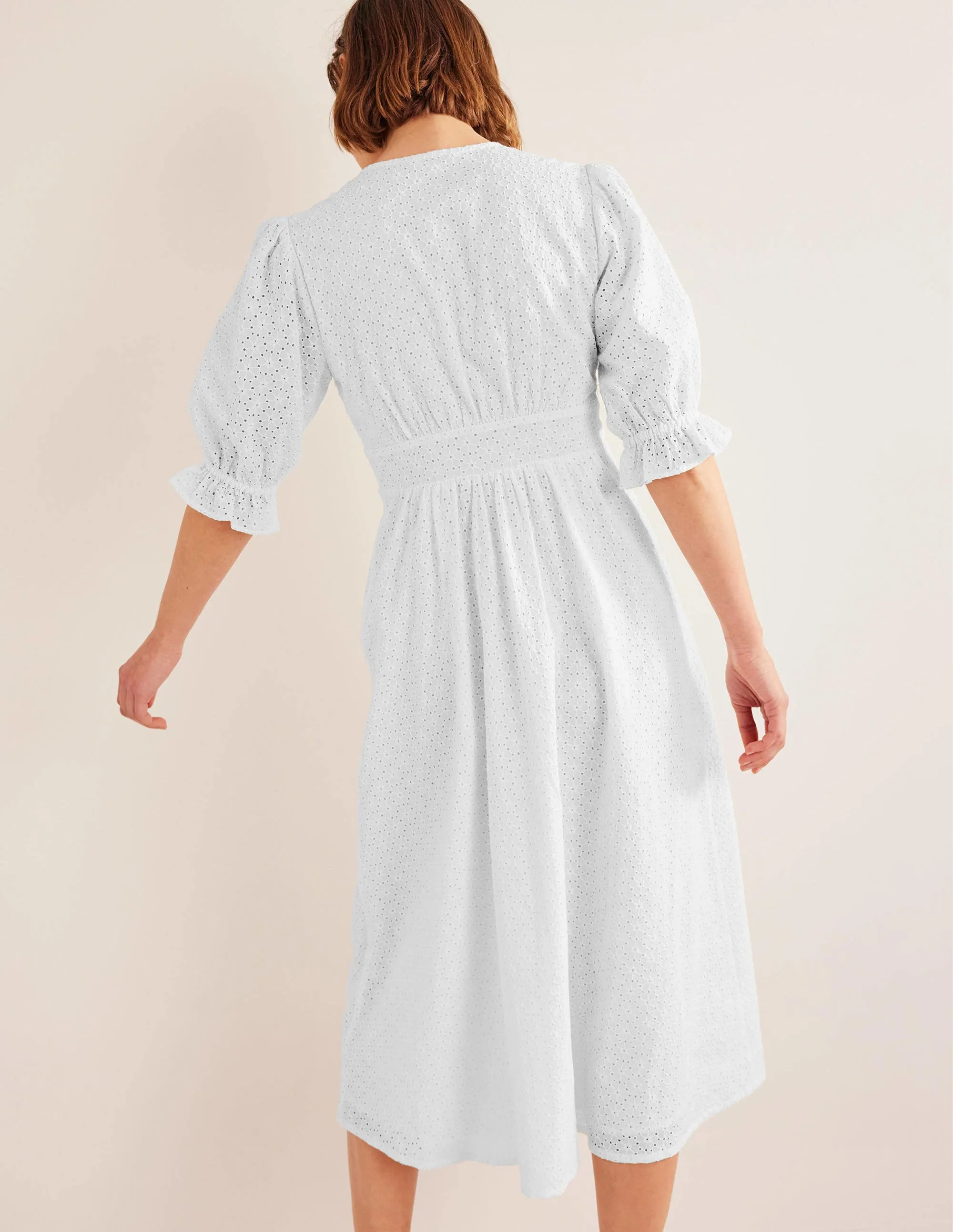 Broderie Midi Tea Dress-White
