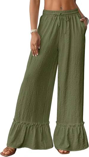 Bsubseach Wide Leg Pants Woman High Waist Palazzo Pants Flowy Casual Trousers Beach Vacation Outfits