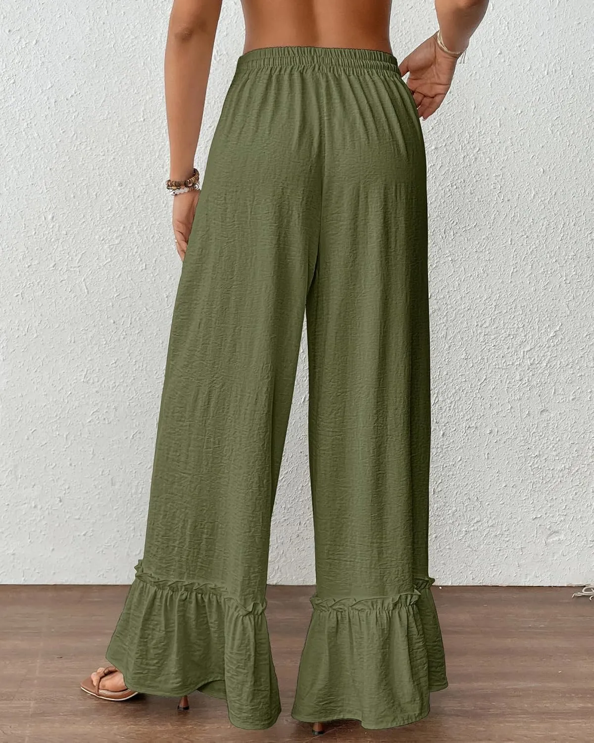 Bsubseach Wide Leg Pants Woman High Waist Palazzo Pants Flowy Casual Trousers Beach Vacation Outfits