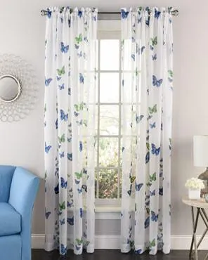 Butterflies Printed Semi Sheer Rod Pocket Panel