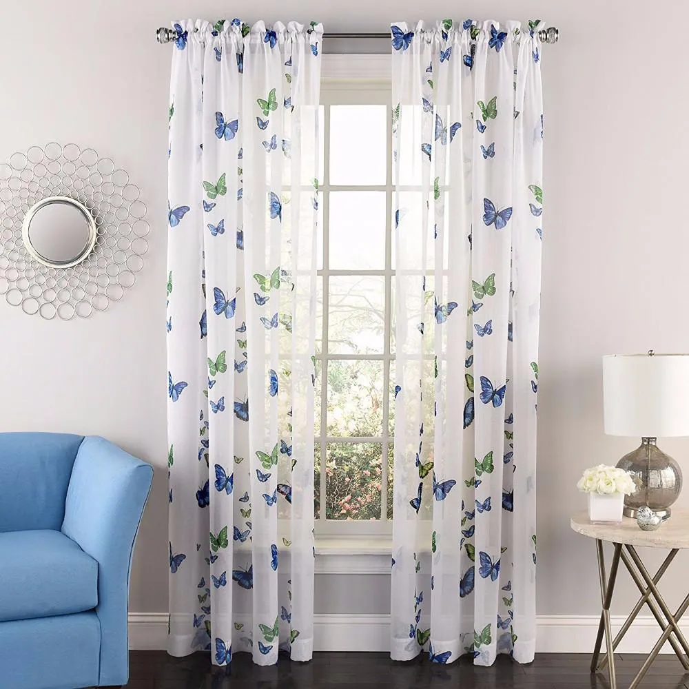 Butterflies Printed Semi Sheer Rod Pocket Panel