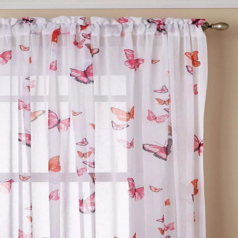 Butterflies Printed Semi Sheer Rod Pocket Panel