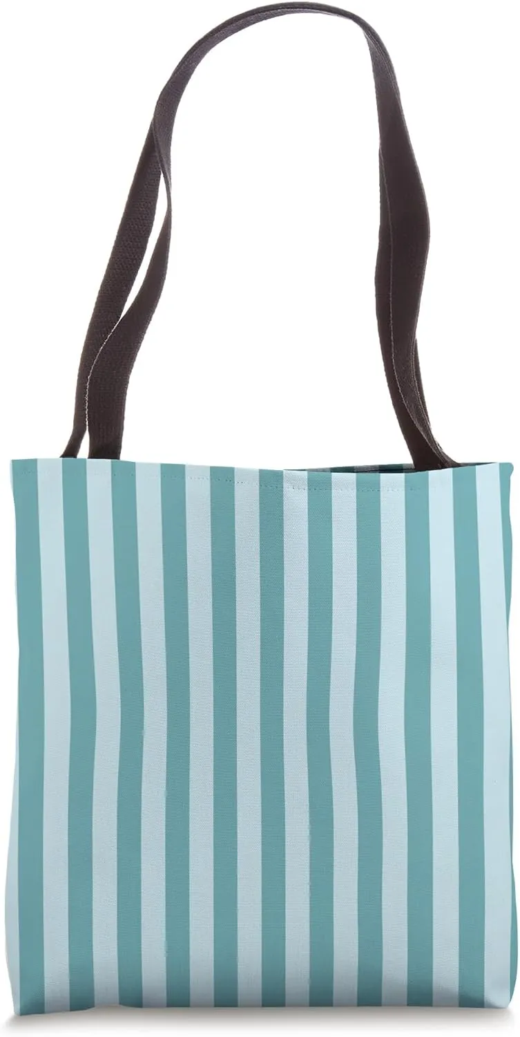 Cadet Blue Striped Girly Stripes Preppy Aesthetic Cute Tote Bag