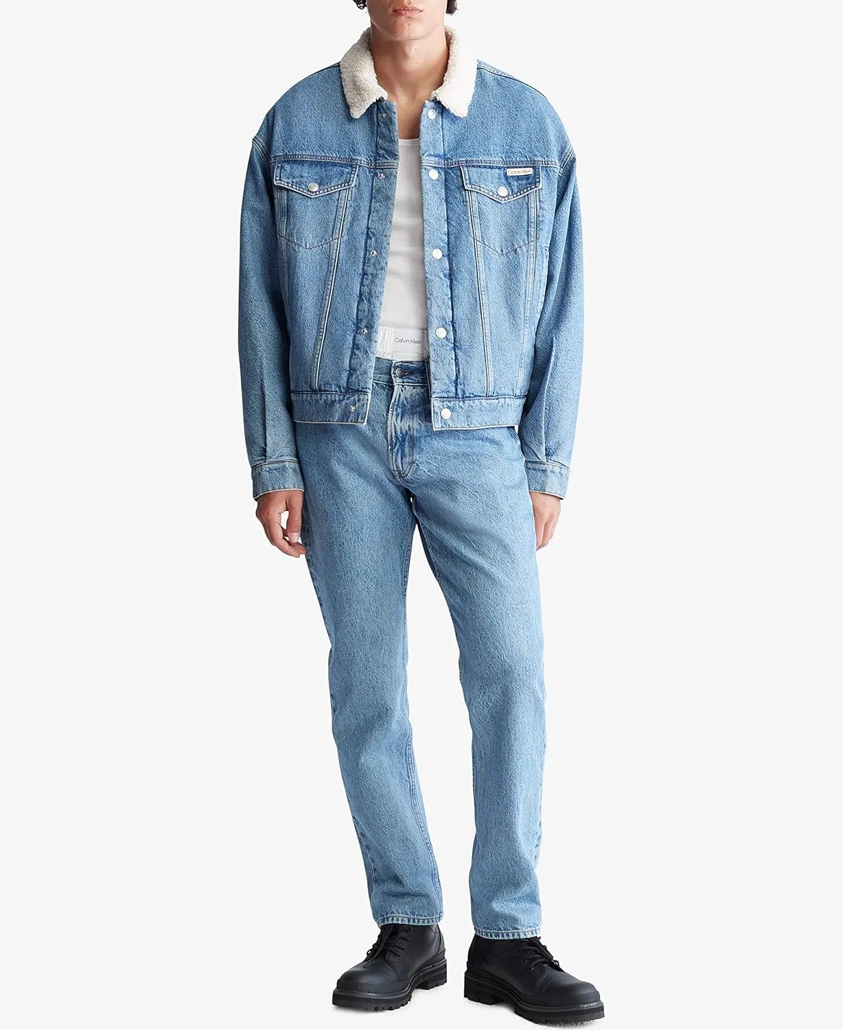 Calvin Klein Men's Essential Sherpa Casper Blue Trucker Jacket