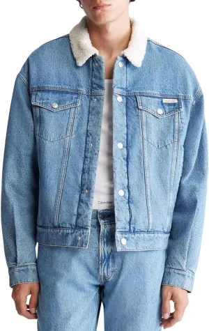 Calvin Klein Men's Essential Sherpa Casper Blue Trucker Jacket