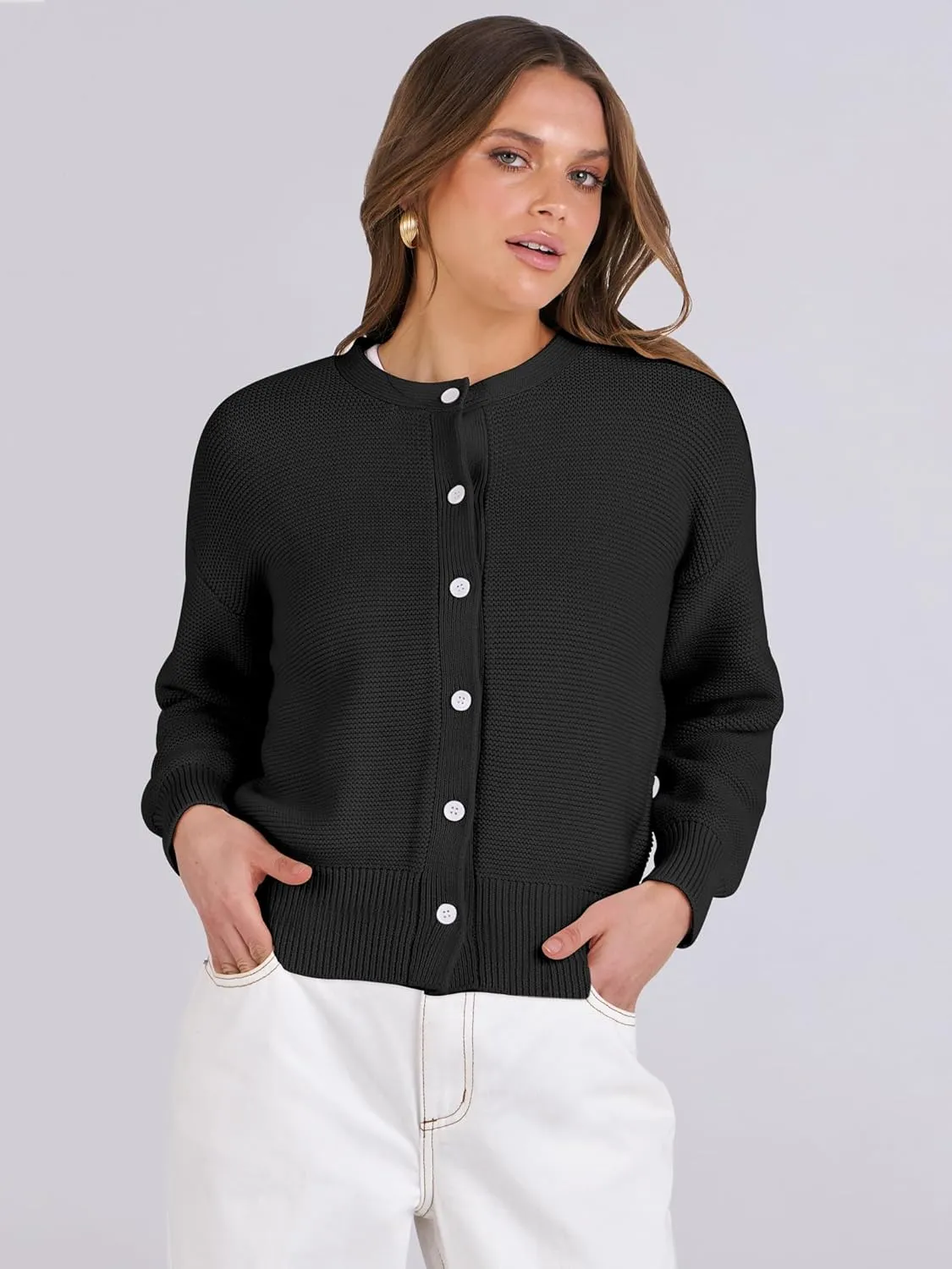 Caracilia Cardigan Sweaters for Women Cropped Open Front Tweed Knit Button Down Dressy Casual Jacket 2025 Spring Outwear