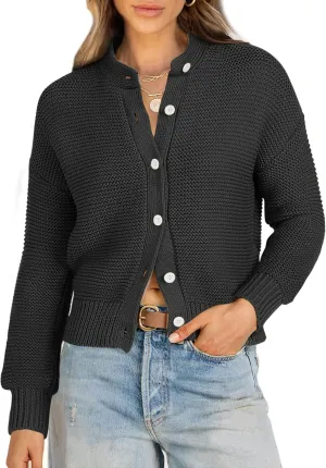 Caracilia Cardigan Sweaters for Women Cropped Open Front Tweed Knit Button Down Dressy Casual Jacket 2025 Spring Outwear