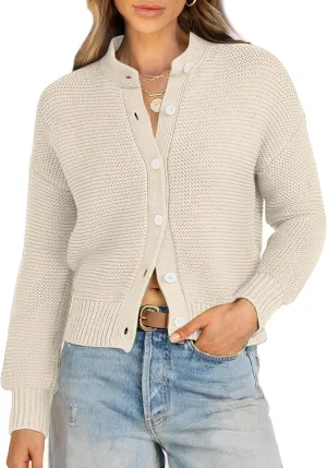 Caracilia Cardigan Sweaters for Women Cropped Open Front Tweed Knit Button Down Dressy Casual Jacket 2025 Spring Outwear