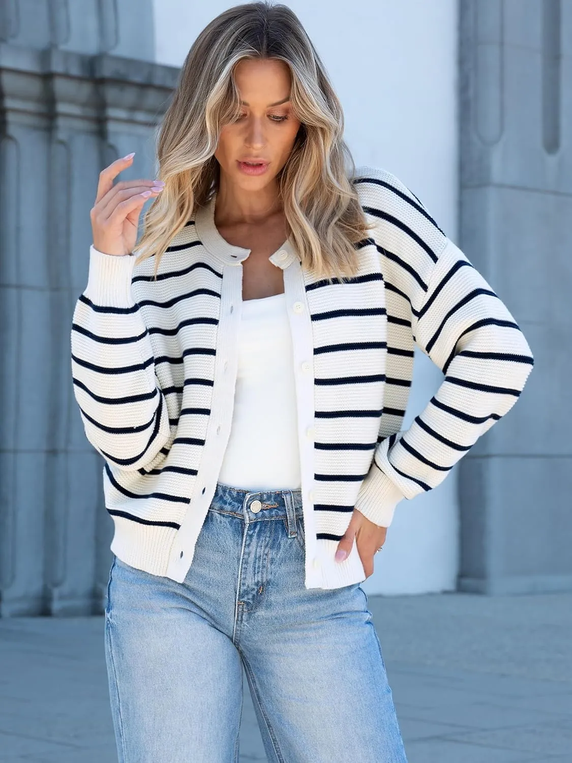 Caracilia Cardigan Sweaters for Women Cropped Open Front Tweed Knit Button Down Dressy Casual Jacket 2025 Spring Outwear