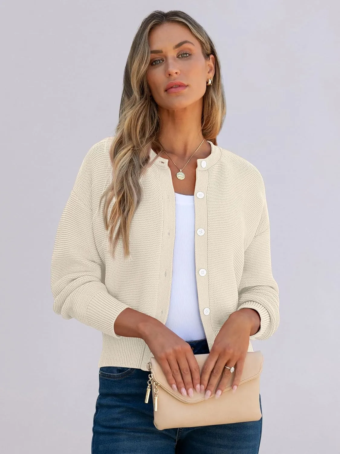 Caracilia Cardigan Sweaters for Women Cropped Open Front Tweed Knit Button Down Dressy Casual Jacket 2025 Spring Outwear
