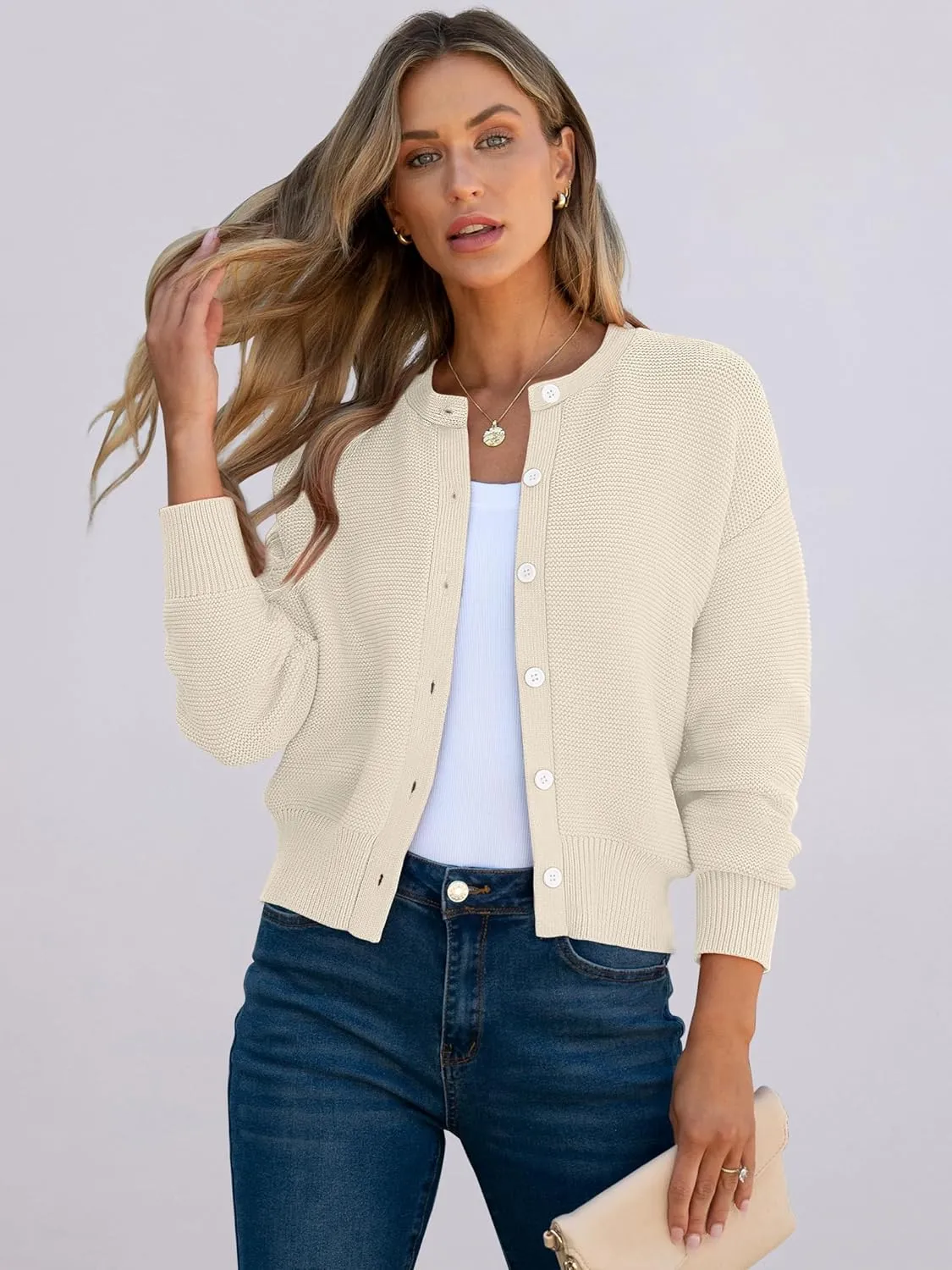 Caracilia Cardigan Sweaters for Women Cropped Open Front Tweed Knit Button Down Dressy Casual Jacket 2025 Spring Outwear