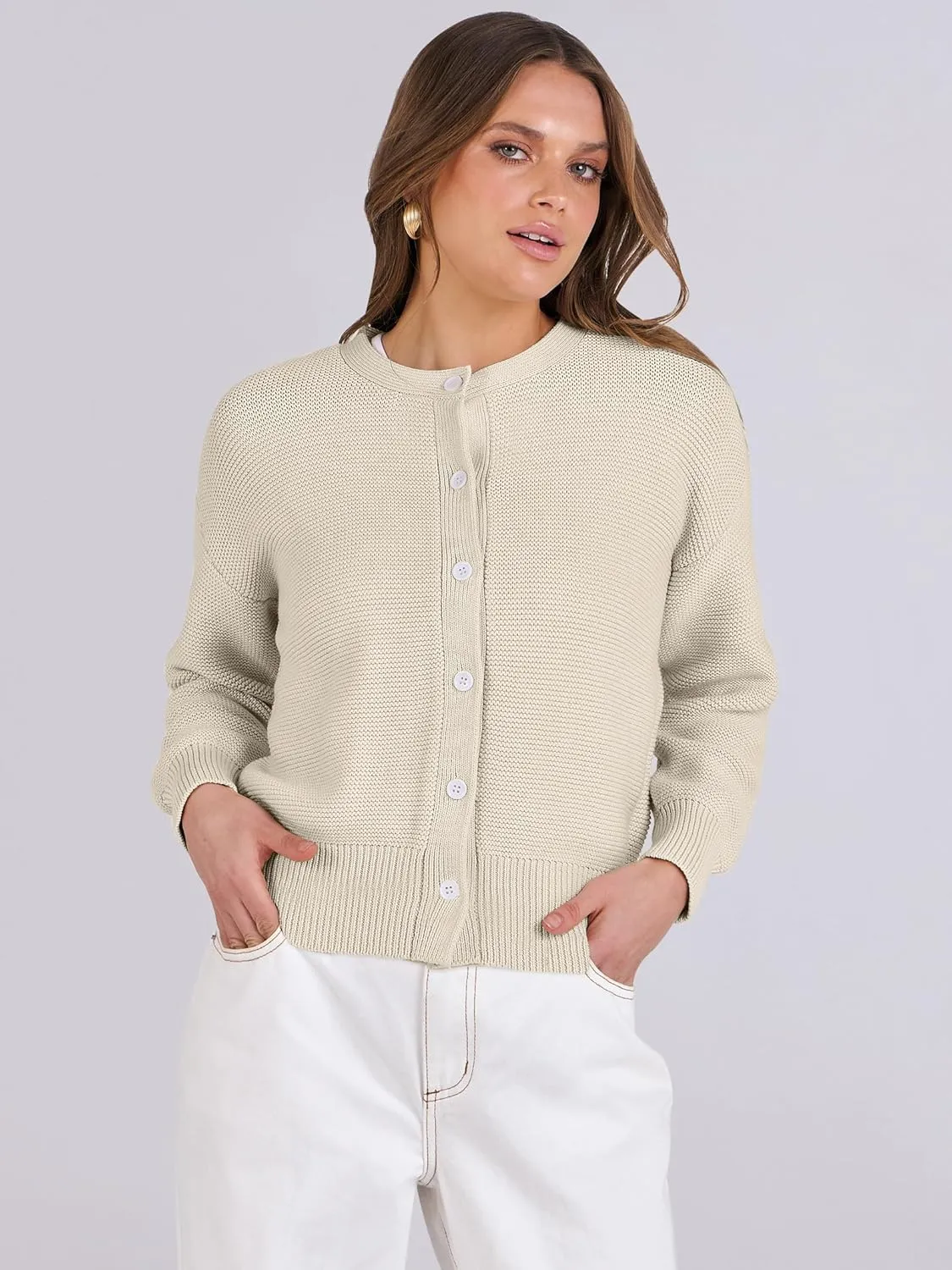 Caracilia Cardigan Sweaters for Women Cropped Open Front Tweed Knit Button Down Dressy Casual Jacket 2025 Spring Outwear