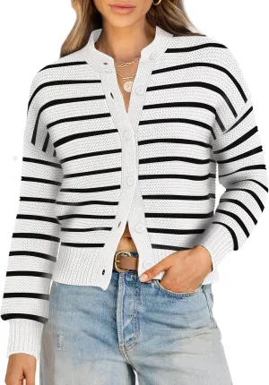 Caracilia Cardigan Sweaters for Women Cropped Open Front Tweed Knit Button Down Dressy Casual Jacket 2025 Spring Outwear
