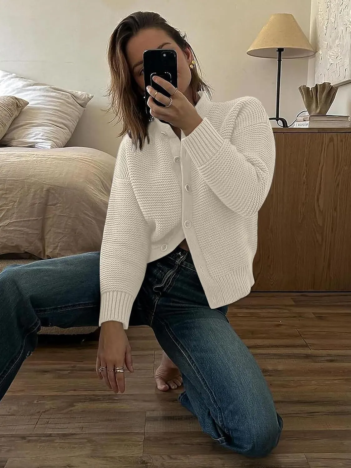 Caracilia Cardigan Sweaters for Women Cropped Open Front Tweed Knit Button Down Dressy Casual Jacket 2025 Spring Outwear