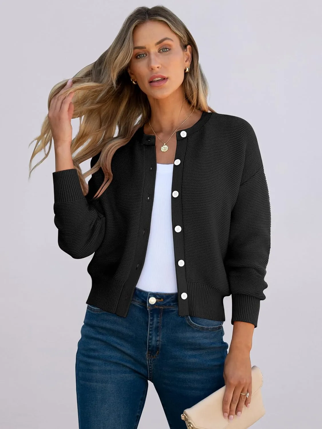 Caracilia Cardigan Sweaters for Women Cropped Open Front Tweed Knit Button Down Dressy Casual Jacket 2025 Spring Outwear