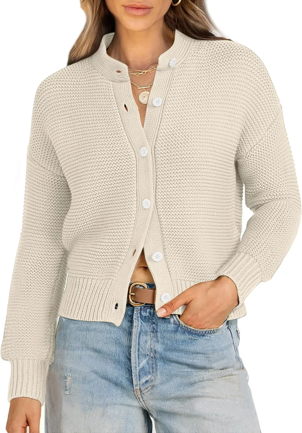 Caracilia Cardigan Sweaters for Women Cropped Open Front Tweed Knit Button Down Dressy Casual Jacket 2025 Spring Outwear