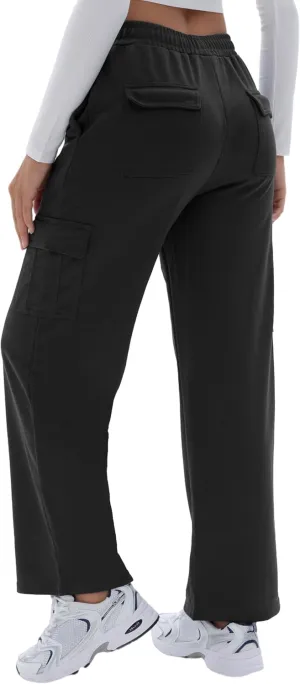 Cargo Sweatpants for Women High Waisted Wide Leg Cargo Pant Baggy Elastic Thicken with 6 Pockets