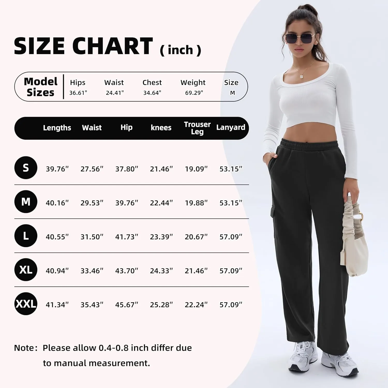 Cargo Sweatpants for Women High Waisted Wide Leg Cargo Pant Baggy Elastic Thicken with 6 Pockets