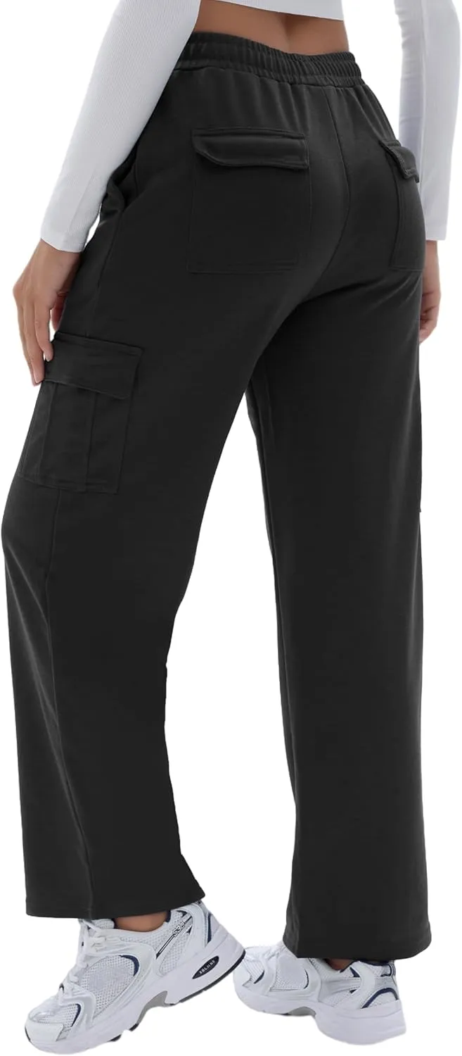 Cargo Sweatpants for Women High Waisted Wide Leg Cargo Pant Baggy Elastic Thicken with 6 Pockets