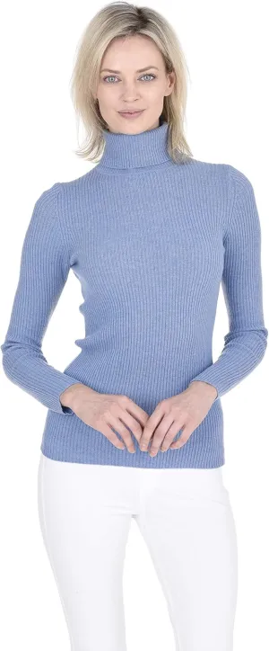 Cashmeren Womens Basic Ribbed Turtleneck Sweater 100% Pure Cashmere Long Sleeve Roll Neck Pullover