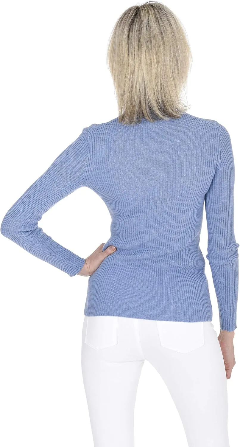 Cashmeren Womens Basic Ribbed Turtleneck Sweater 100% Pure Cashmere Long Sleeve Roll Neck Pullover