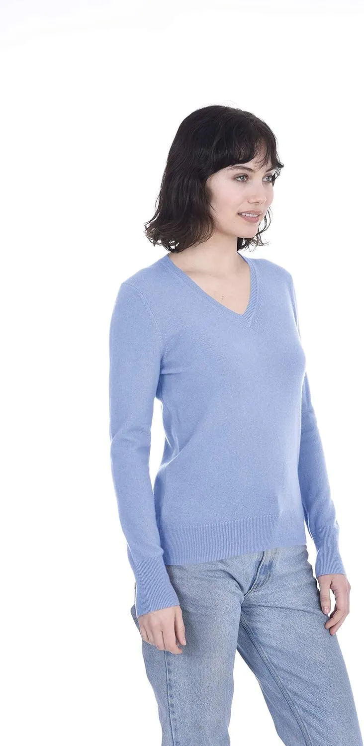 Cashmeren Womens Basic V-Neck Sweater 100% Pure Cashmere Long Sleeve Classic Pullover