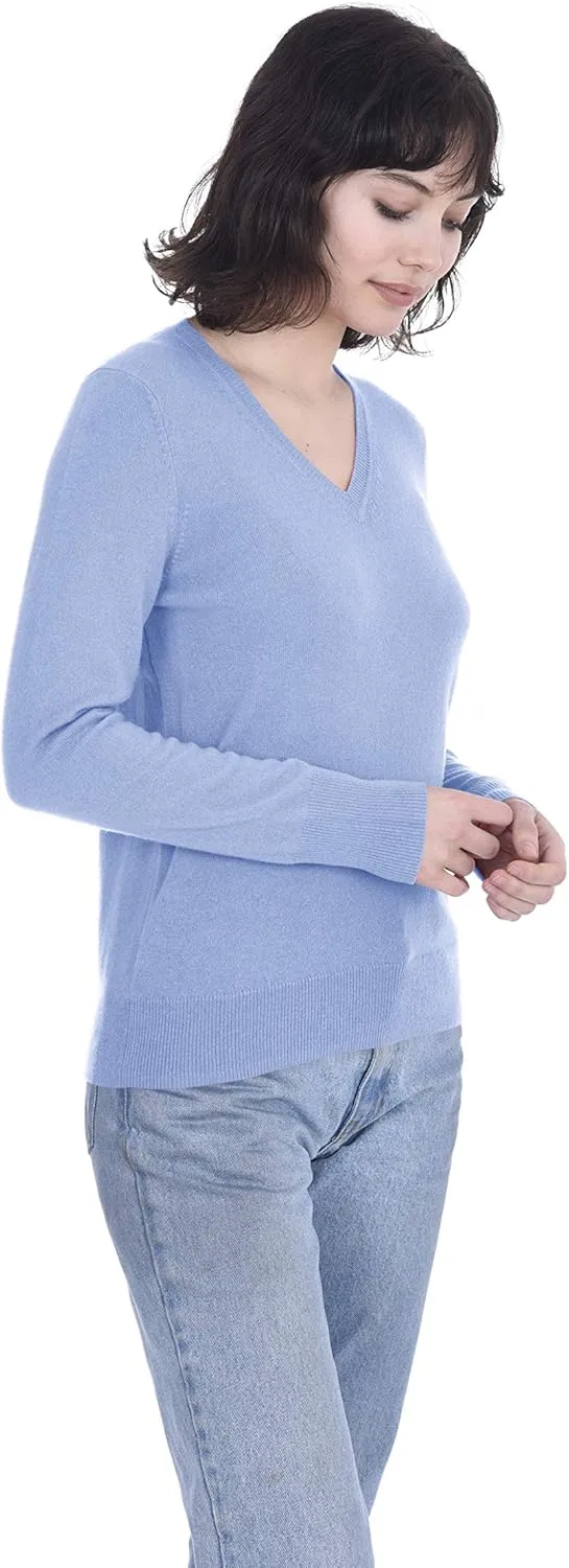 Cashmeren Womens Basic V-Neck Sweater 100% Pure Cashmere Long Sleeve Classic Pullover